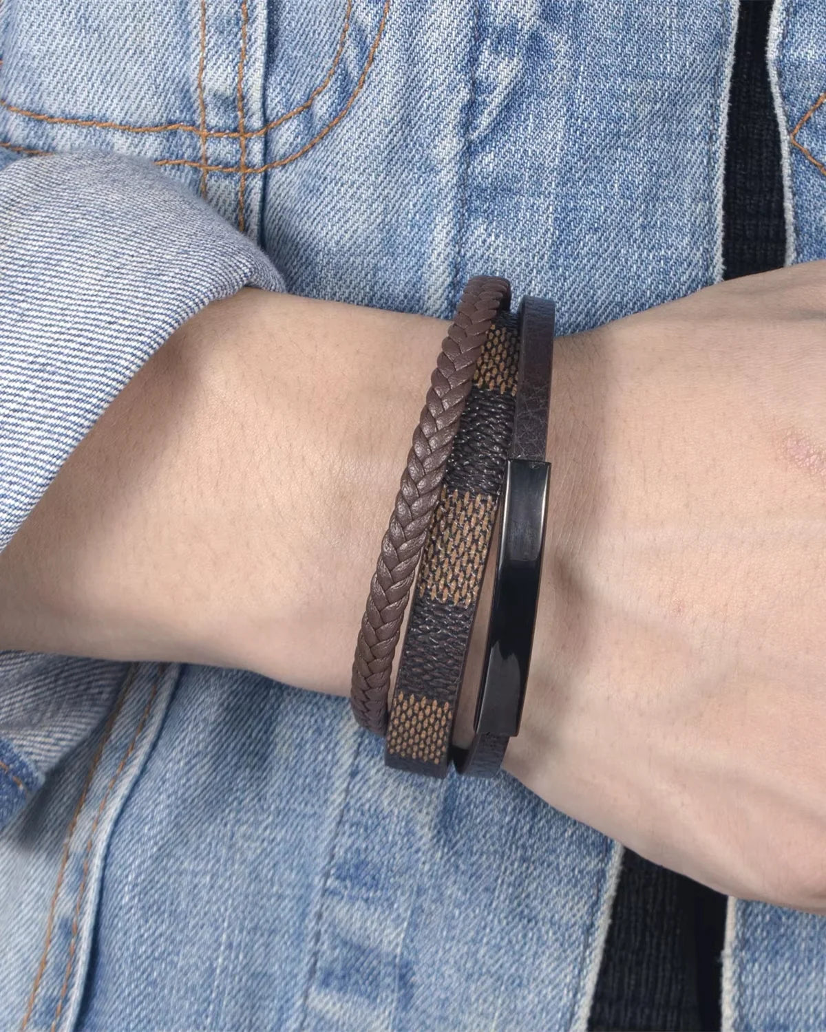 Pulsera de Cuero Patrón Retro