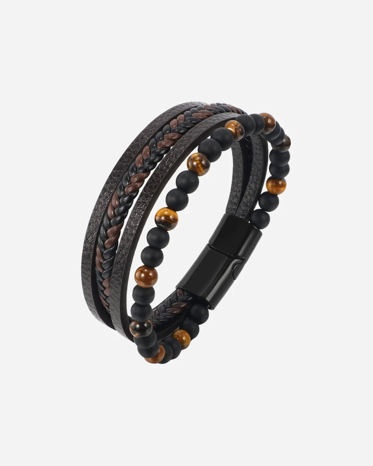 Pulsera de Cuero con Cuentas de Piedras Naturales