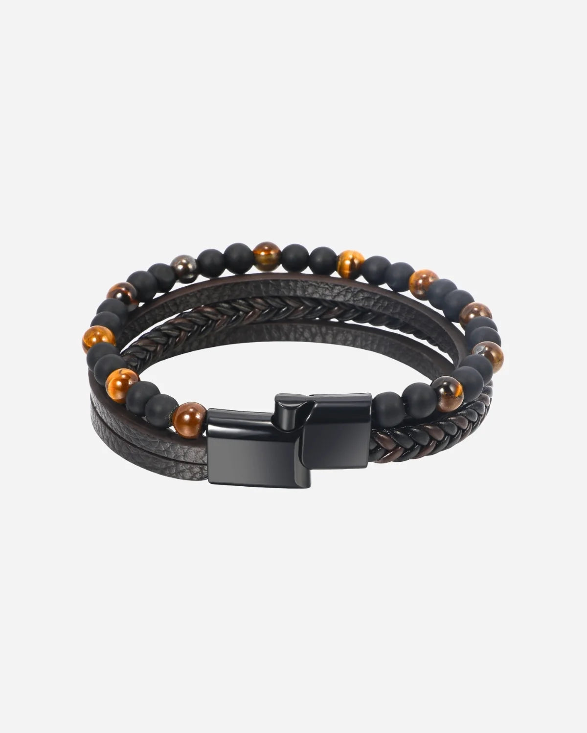 Pulsera de Cuero con Cuentas de Piedras Naturales