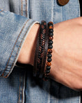 Pulsera de Cuero con Cuentas de Piedras Naturales