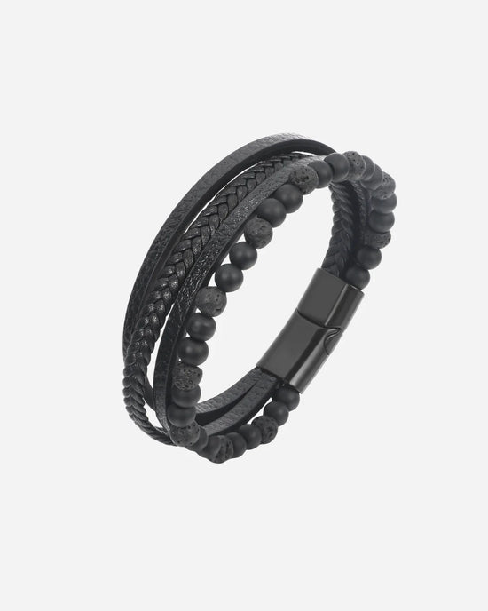 Pulsera de Cuero con Cuentas de Piedras Naturales