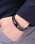 Pulsera de Cuero Trenzado Doble Color