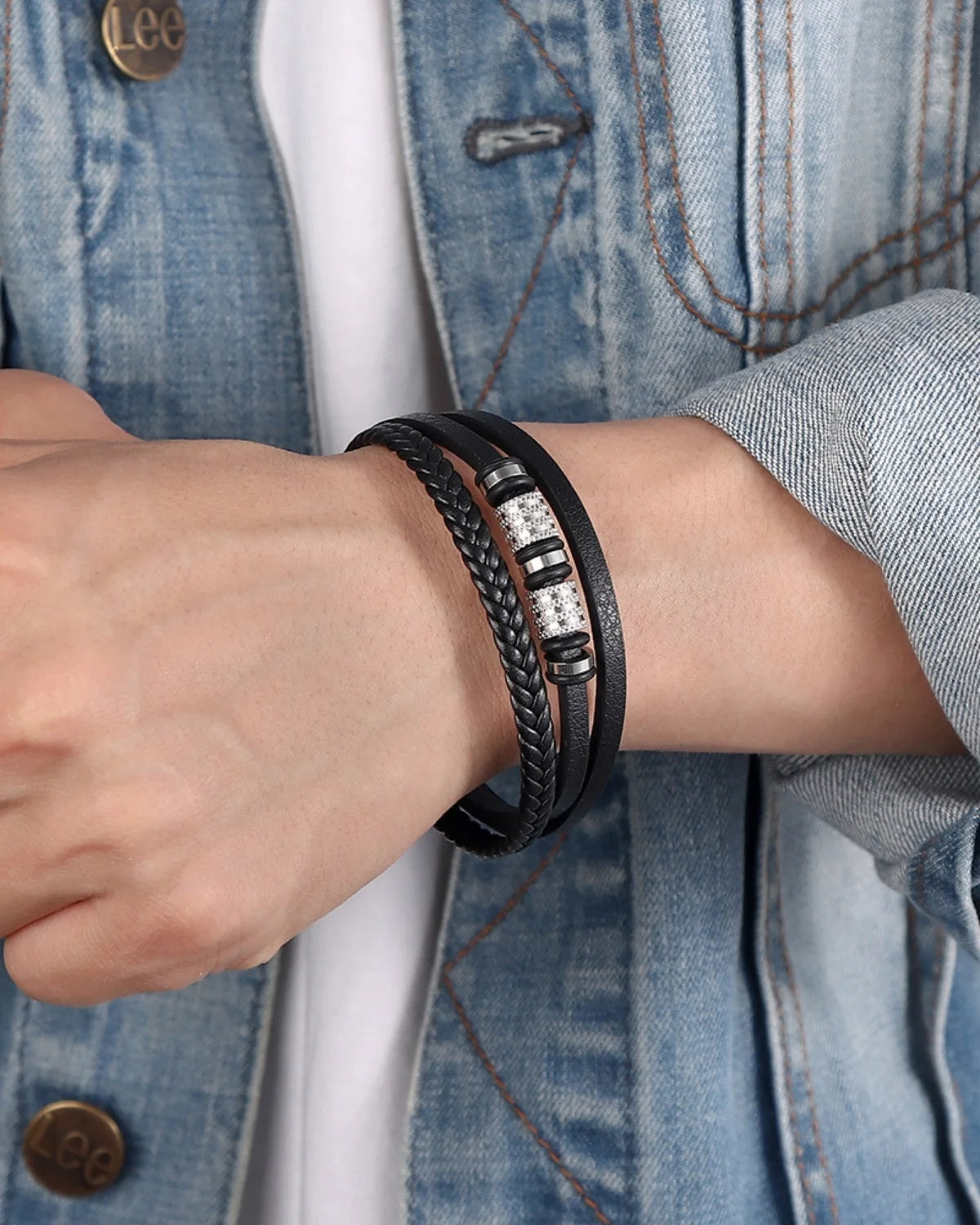 Pulsera de Cuero Trenzado Multicapa